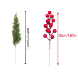 Qfdian  15pcs Artificial Pine Branches with Red Berry Stems Faux Christmas Greenery Pine Cypress DIY Craft Garland Home Christmas Decor