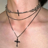 Qfdian Personalized Punk Star Heart Cross Chain Double Layer Necklace For Men Women Y2K Fashion Trend Rock Party Grunge EMO Accessories