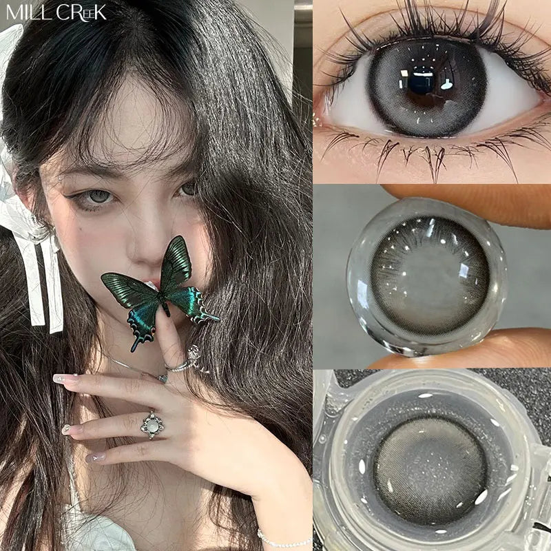 Qfdian 2Pcs Natural Gray Colored Contact Lenses Yearly Brown Makeup Pupils Lens for Eyes High Quality Soft Contact