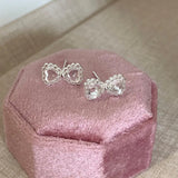 Qfdian  Bow Stud Earrings Lace Ballet Style Sweet Delicate Silver Tone Cubic Zirconia Lightweight Premium Daily Wear Jewelry for Women