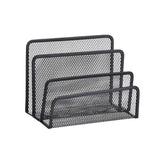 Qfdian 1 Pcs Black Desktop Office Storage Grid Metal Three-layer Business Card File Office Supplies Storage Rack