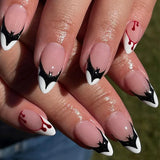 Qfdian  24Pcs Solid Color Grey Almond Fake Nail Cat's Eye Design Wearable Round Head False Nails with Shiny Powder Press on Nails