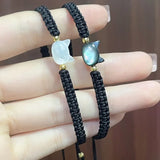 New Cute Black and White Cat Bracelet for Lover Couple Adjustable Black Rope Braided Animal Bracelets for Women Men Jewelry Gift