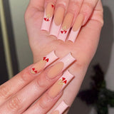 Qfdian 24Pcs Extra Long Square Fake Nail with Glue 3D Little Bear Bow Design False Nails White French Press on Nails Wearable Manicure