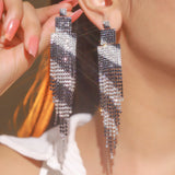 Qfdian  Fashionable Shiny Rhinestone Long Tassel Earrings
