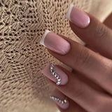 Qfdian 24Pcs Shiny Pearl Wearable False Nails Short Square Fake Nail Simple Summer Press on Nails Detachable Full Cover Nail Tips