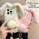 Qfdian  Plush Bunny Ears Phone Cases, for IPhone 17 16e 16 15 14 13 12 11 Mini Air Pro Max X XR XSMax,Soft Cute Lovely Covers Case