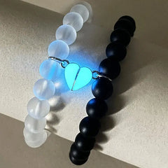 Handmade Crown Beaded Bracelet Luminou Heart Glow In The Dark Couple Bracelet Lover Men Women Fluorescent Gift Valentine's Day