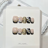 Qfdian  10pcs Butterfly Flower Fake Nails Medium Coffin False Nails Pearl Gradient Press on Nails French Nail Art Sweet Cool Nail Tips