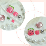 Qfdian  24pcs Colorful Painted Watermelon Fake Toenails Little Fresh Summer Beach Wearable False Toenail Shiny Diamond Press On Toenails