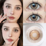 Qfdian 1Pair Green Colour Contacts Lenses Natural Blue Gray Eye Myopia Lenses Beauty Pupil Brown Lenses Makeup