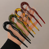Qfdian U-Shaped Hair Fork Fashion Tortoiseshell Acetate Acrylic Hairpin Geometric Design Headwear Hair Sticks Women Girls