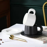 Qfdian  1pc Black/White Mug Ceramic Home Dining Table Office Restaurant Supplies Breakfast Afternoon Tea Milk Water Coffee Cup Plate Set