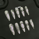 Qfdian 10Pcs y2k Handmade Press On Nails Coffin Fake Nails Full Cover Gradient Metal Contrast Artificial Manicure Wearable Nail Tips ﻿
