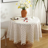 Qfdian Green Round Tablecloth Striped Embroidered Table Cover Farmhouse Tassel Table Cloth for Table Kitchen Dining Room Tabletop Decor