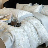 Qfdian Luxury Digital Printing Flowers and Plants Bedding Set Lyocell Eucalyptus Fiber Soft Silky Duvet Cover Bed Sheet Pillowcase 4Pcs