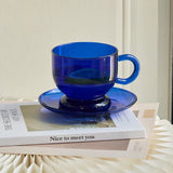 Qfdian Set of 2 Cups and Saucers Glass Mug Coffee Tea Water Bottle Cup Set Mugs Drinkware Heat-resistant Glass