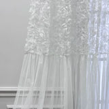 Qfdian  White Lace 3D Rose Curtains Splicing with Romantic Mesh Wrinkle Tulle Curtain for Bedroom Creative Wedding Background Decoration