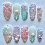 Qfdian  24pcs Gold Pink Flower Press On Nails Glossy Almond Autumn Wearable Fake Nails With Pearl Gold Ball Decor Ballet False Nail Tips