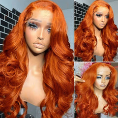 Qfdian 13x6 Hd Lace Frontal Wig Body Wave Orange Ginger Lace Front Wigs 100% Human Hair For Black Women 36 Inch Colored Wigs Brazilian