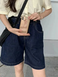 Qfdian  Summer New Fashion Street Wear Versatile A-Line Wide Leg Denim Pants Women Korean Straight Leg Loose Women's High Waist Shorts