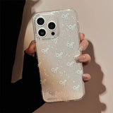 Qfdian Shiny blue bowknot soft phone case for iphone 15promax 13 11 15 13pro 15pro 12 14promax 12pro 14 pro max transparent fundas capa