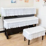 Qfdian  3PCS High End Piano Cover Set of 3 Pieces Lace Dustproof Piano Cover Quilted Not Easily Deformed Piano Bench Cover