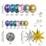 Qfdian  137pcs Disco Balloon Arch Set, Metallic Purple, Green, Pink, Blue, Suitable for Parties, Disco-themed Parties, Birthdays Party