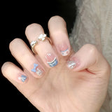 Qfdian  24pcs Bowknots Love Heart Pattern Press On Nails Cute Fresh Short Round French Style False Nails Korean Sweet Wearable Fake Nail