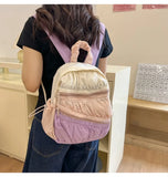 Qfdian Contrast Color Patchwork Pleated Backpacks College Casual Travel Bags for Women Y2k Aesthetic All Match Trendy Simple Schoolbags