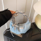 Qfdian  Y2k Aesthetic Vintage Denim Underarm Bag All Match Simple Fashion Pleated Hobo Bags Casual Trendy Women Trendy Shoulder Handbags