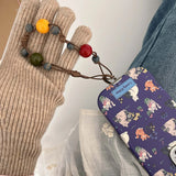 Qfdian Ins floral cat cute leather cover for iphone 15pro 16Pro 14promax 13promax 14 13 15 16 pro max colorful chain rope phone case