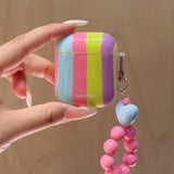Qfdian  Vertical rainbow pattern belt chain is suitable for Apple AirPods new third generation Bluetooth wireless headset case