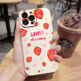 Qfdian  Cute Strawberry Pattern Phone Case For iPhone 16 15 14 13 12 11 Pro Max Mini X XS SE 7 8 Plus 16E Shockproof Non-Slip Soft Cover