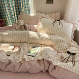 Qfdian  New Comforter Sets Bedding Sets and Components With Bowknot Lace 4PCS Soft Bedding Sets For Girls Women Home Bedroom