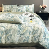Qfdian  Flower Printed Duvet Cover Set Satin Silk Bed Cover Sets for Summer Queen/King Size Silky plumones de cama Coolling Bedding Set