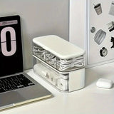 Qfdian  Double Layer Transparent Data Cable Organizer Boxes Home Office Desktop Charger Storage Box Double Layer Adjustable Compartment