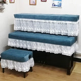 Qfdian  Elegant Lace Piano Cover 3PCS Set Three Pieces Quilted Cotton Dustproof Piano Cloth Beautiful Home Decoration Piano Bench Cover