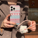 Qfdian Ins Winter Fair Puppy Shiny Fundas for iphone 16Pro 13pro 15pro 14 13 15 16 pro max 14promax shell protect cute rope phone case
