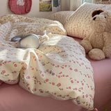 Qfdian  Princess Bedding Set Korean Style Soft Bed Sheet Set Queen King Size Duvet Cover Set No Filling With Pillowcase Bedroom Decor