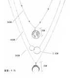 New Fashion Retro Moon World Map Circle Pendant Multilayer Gold Color Necklace Party Charm Jewelry Accessories For Women Gift