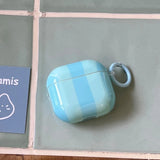 Qfdian Cute Blue Stripe Imd Silicone Earphone Case With Keychain For Apple AirPods 1 2 3 4 Pro 2 Bluetooth Headphone Protection Cover