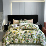 Qfdian 1000TC Egyptian Cotton Flowers Plant Prints Bedding Set Single Double Queen King Size Duvet cover Set Bed Sheet Pillowcases 4Pcs