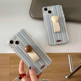 Qfdian Blue stripes summer ins phone case for iphone 15 12promax 14pro 15pro 13pro 12 pro max 13 3d love heart ball ring cover fundas