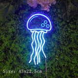 Qfdian  Jellyfish LED Neon Night Light Sign Wall Art  Lamp Xmas Birthday Gift Wedding Party Lucky Cat Dinosaur Neon Lamp Home Decor