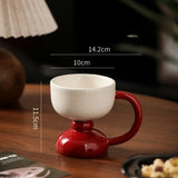 Qfdian  Retro Ceramic Mug Hand Painted Tall Coffee Cup with Handle Mug Milk Oatmeal Ice Cream Water Cup Kitchen Accessory Drinkware Gift