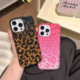 Qfdian  Sparkling Pink Rose Pink Black Gold Leopard Pattern Suitable For iPhone 15 Pro Max Phone Case 16 14 13 Pro Protective Cover