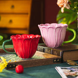 Qfdian Creative Ceramic Coffee Cup Delicate Flower Mug English Afternoon Camellia Flower Tea Coffee Mug Large Capacity Breakfast Cup