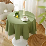 Qfdian Round Tablecloth with Elegant Lace Edge Cotton Fabric Kitchen Decor Party Grace Table Decoration Dustproof  Machine Washable