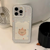 Qfdian Cute cartoon bear card bag shell for iphone 11 15pro 13 15 12pro 15promax 14pro 14 pro max colorful stars transaprent phone case